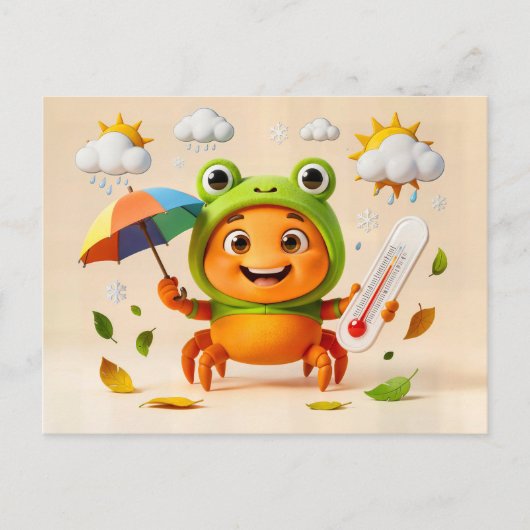 Carte Postale Weather Crab Measuring Climate With Rainbow Umbrel (Devant)