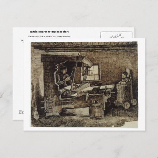 Carte Postale Weaver avec bébé en haute chaise Van Gogh Fine Art (Devant / Derrière)