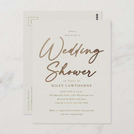 Carte Postale Wedding shower de script or simple (Devant / Derrière)