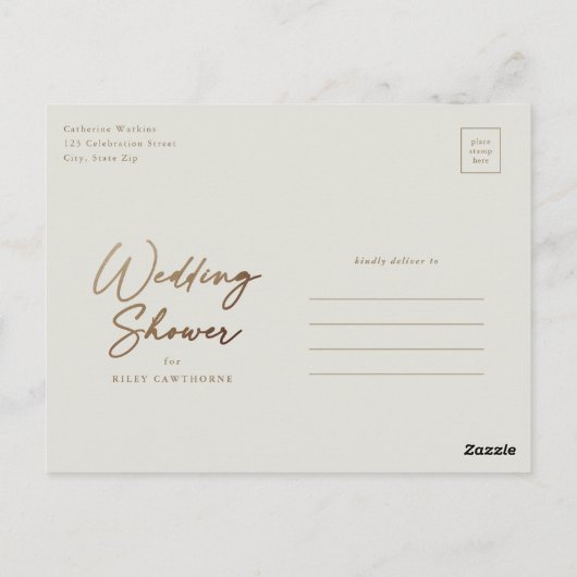 Carte Postale Wedding shower de script or simple (Dos)