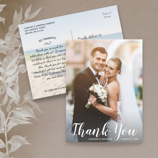 Carte Postale Wedding Thank You 2 Photos Fun Modern Casual