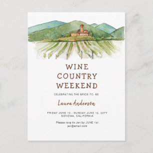 Carte Postale Week-end de célibataire à l'aquarelle vignoble 