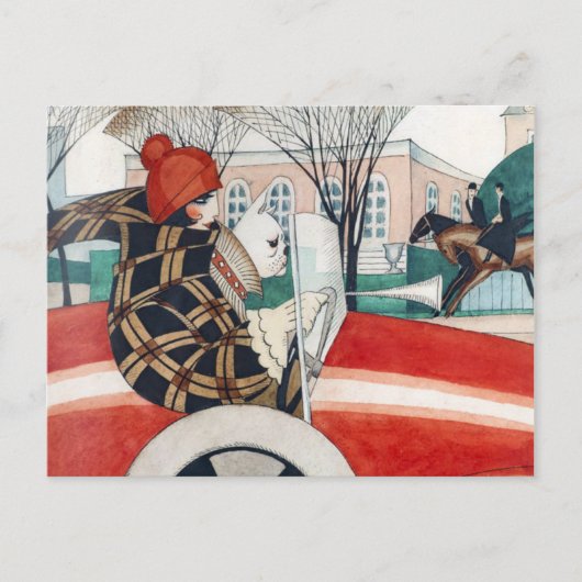 Carte Postale Wegener - Fille et Carlin dans une automobile (Devant)