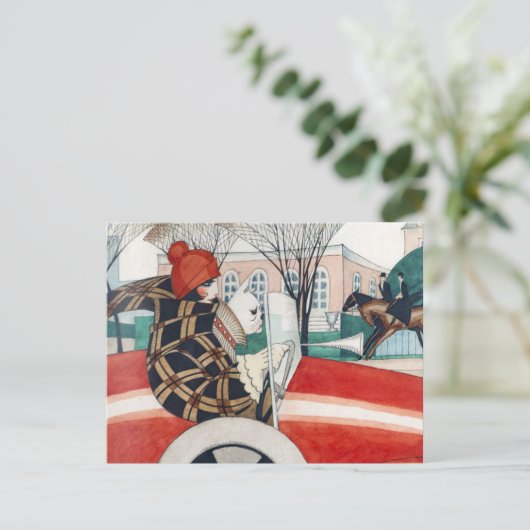 Carte Postale Wegener - Fille et Pug dans une automobile (Debout devant)