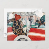 Carte Postale Wegener - Fille et Pug dans une automobile (Devant / Derrière)