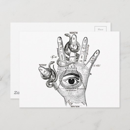 Carte Postale Wellcoda Illuminati Compass serpent main (Devant / Derrière)