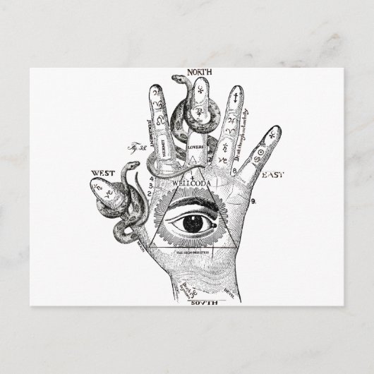 Carte Postale Wellcoda Illuminati Compass serpent main (Devant)