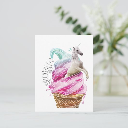 Carte Postale Wellcoda Unicorn Cornetto Fun Ice Cream (Debout devant)