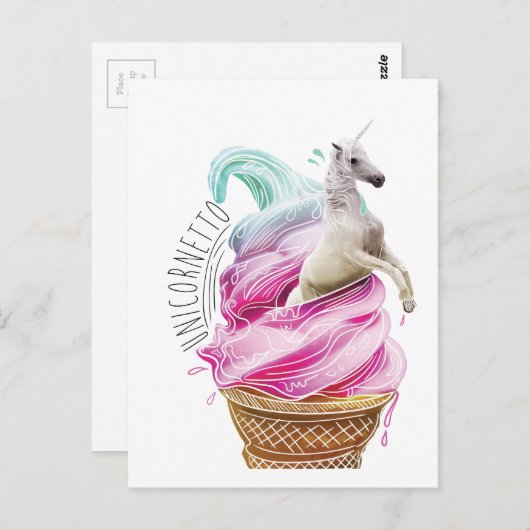 Carte Postale Wellcoda Unicorn Cornetto Fun Ice Cream (Devant / Derrière)