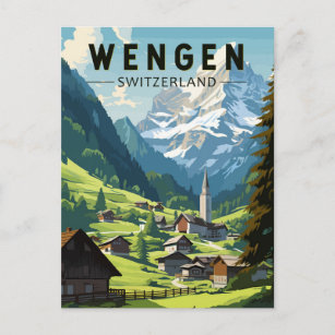 Carte Postale Wengen Suisse Travel Art Vintage