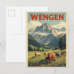 Carte Postale WENGEN vintage ski Suisse Alpes suisses cadeaux