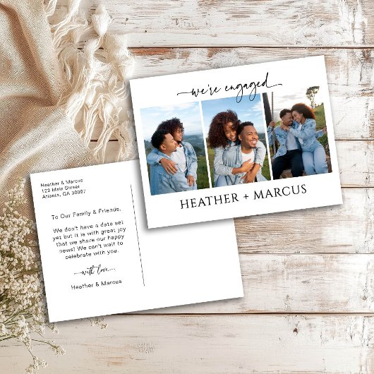 Carte Postale We're Engaged 3 Photo Script Postcard