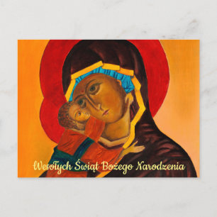 Carte Postale Wesołych Świąt Joyeux Noël Vierge et Enfant