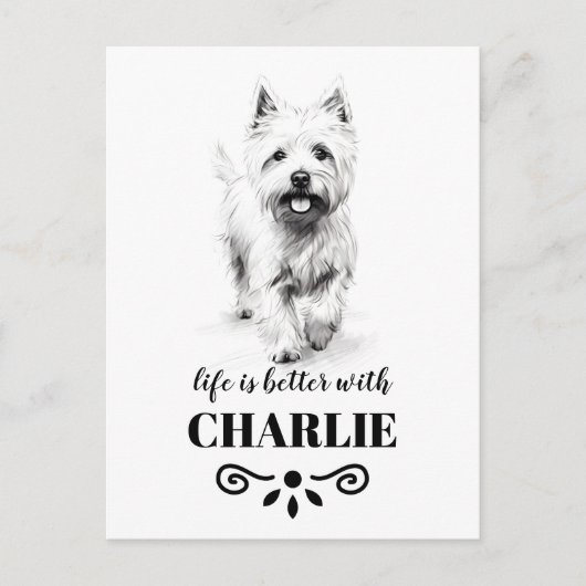 Carte Postale West Highland White Terrier Nom du chien personnal (Devant)
