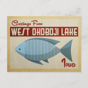 Carte Postale West Okoboji Lake Vintage voyage de poissons