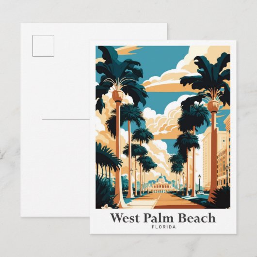 Carte Postale West Palm Beach Floride Art Voyage Illustration (Devant / Derrière)