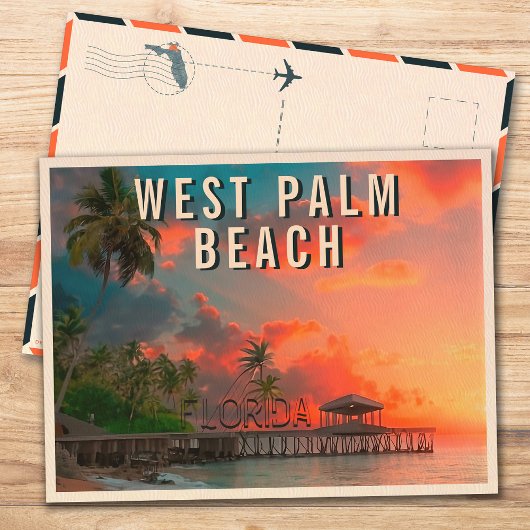 Carte Postale West Palm Beach Floride Palm Tree tropical années 