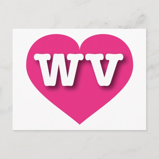 Carte Postale West Virginia Hot Pink Heart - J'aime WV (Devant)