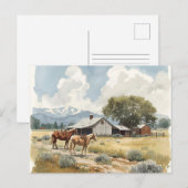 Carte Postale Western Campagne Grange avec chevaux (Devant / Derrière)