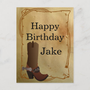 Carte Postale Western Cowboy Boot Joyeux Anniversaire