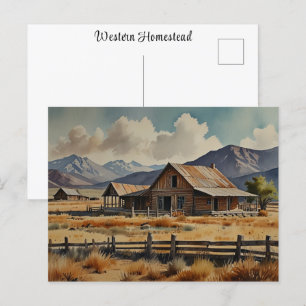 Carte Postale Western Homestead Ranch Farm aquarelle peinture