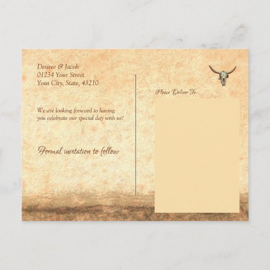 Carte Postale  Western Rustic Pays Beige Enregistrer La Date (Dos)