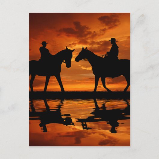 Carte Postale Western Sunset Horseback équitation silhouette cow (Devant)
