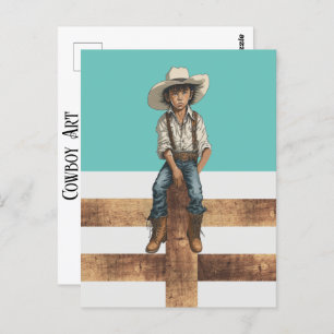 Carte Postale Western Young Cowboy Sur Post Country Ranch Style