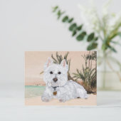 Carte Postale Westie à la plage (Debout devant)