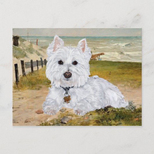 Carte Postale Westie à la Plage (Devant)