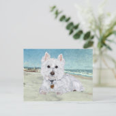 Carte Postale Westie à la plage (Debout devant)