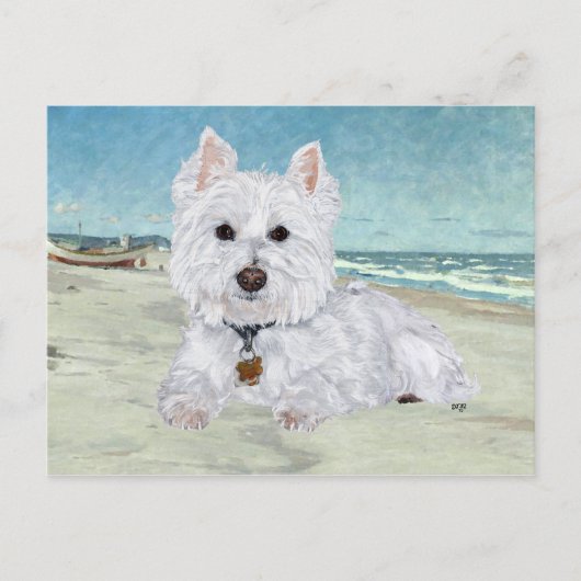 Carte Postale Westie à la plage (Devant)