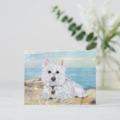 Carte Postale Westie à la plage (Debout devant)