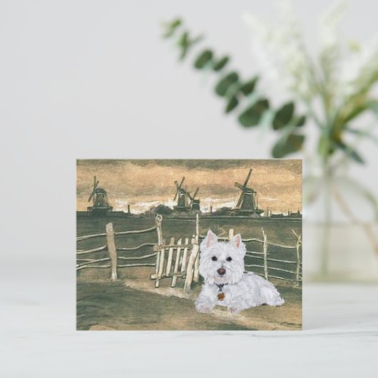 Carte Postale Westie avec Windmills (Debout devant)
