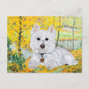 Carte Postale Westie dans les bois dorés