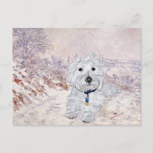 Carte Postale Westie en hiver (Devant)