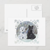 Carte Postale Westie et Scottie dans le paysage enneigé (Devant / Derrière)