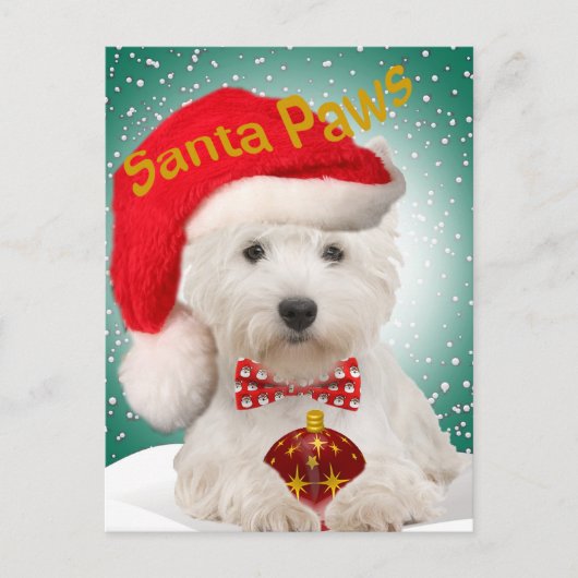 Carte postale Westie Père Noël Paws (Devant)