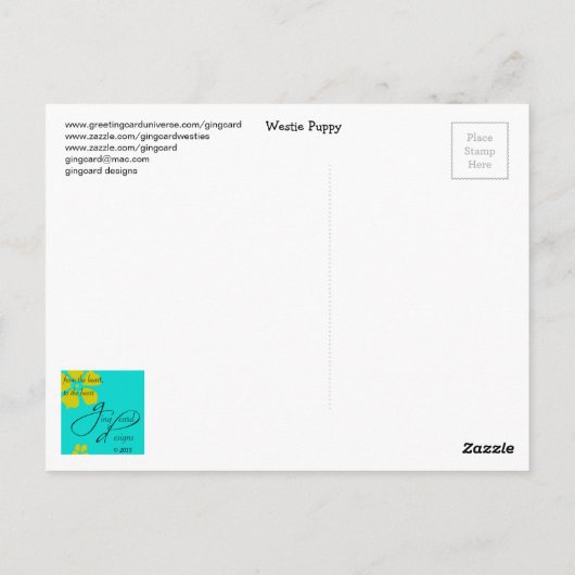 Carte Postale Westie Puppy On Step Missing You ! n° 2 (Dos)