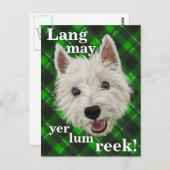 Carte Postale Westie Sagdom. Lang may yer lum reek ! (Devant / Derrière)