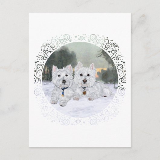 Carte Postale Westies en hiver (Devant)