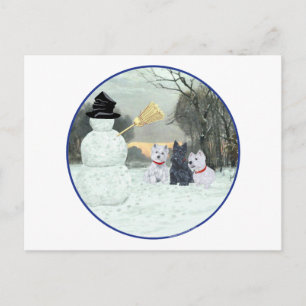 Carte Postale Westies & Scotty avec Snowman