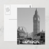 Carte postale Westminster London en noir et blanc (Devant / Derrière)