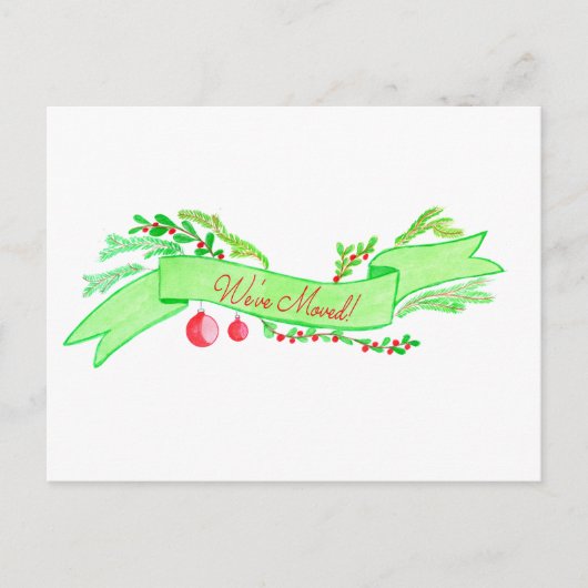 Carte Postale We've Moved/New Address , watercolor Christmas (Devant)