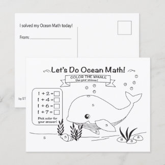 Carte Postale Whale Ocean Math Coloring Postcard