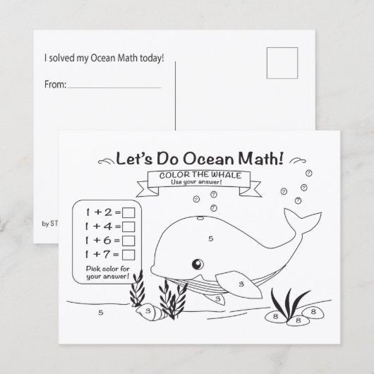 Carte Postale Whale Ocean Math Coloring Postcard (Devant / Derrière)