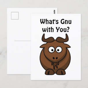 Carte Postale What’s Gnu, Funny Buffalo Cartoon Animal Pun