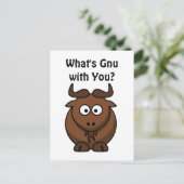 Carte Postale What’s Gnu, Funny Buffalo Cartoon Animal Pun (Debout devant)