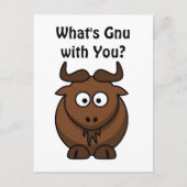 Carte Postale What’s Gnu, Funny Buffalo Cartoon Animal Pun (Devant)