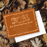 Carte Postale Whimsgiving Friendsgiving Dîner sur mesure<br><div class="desc">Carte postale parfaite pour une invitation amusante à dîner d'automne! L'art fait main pour vous ! Parfait pour des vacances Thanksgiving, Friendsgiving, automne, dîner ou autre événement. ENTIÈREMENT PERSONNALISABLE ! Cliquez sur "Personnaliser" ci-dessus pour modifier le texte. Cliquez sur "modifier à l'aide de l'outil de conception" pour ajuster les polices,...</div>